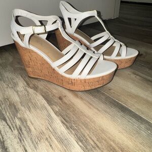 Candie's White Strappy Wedge Sandals